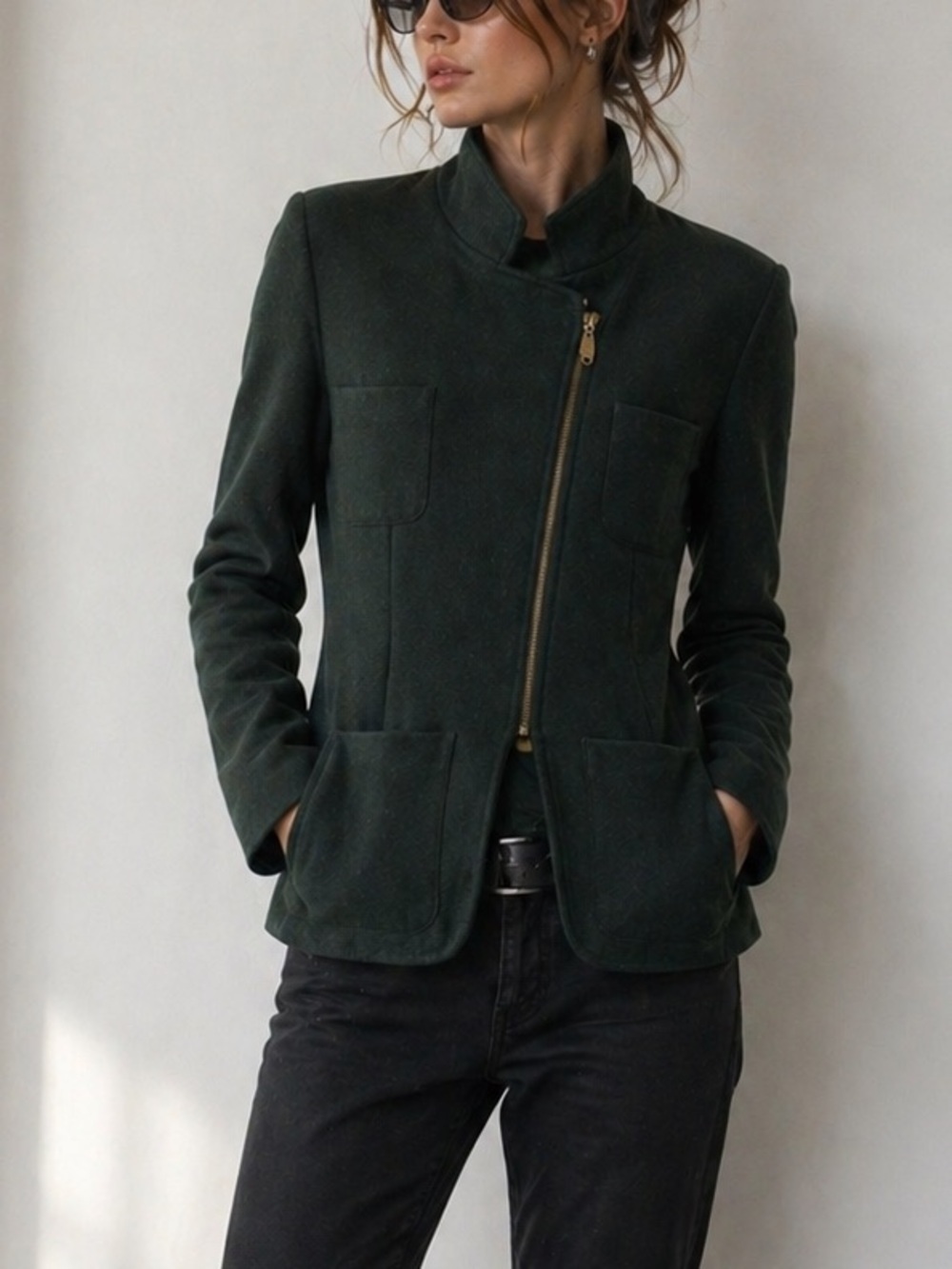 Y2K Armani Jeans Quilted Wool Zip Jacket – Forest Green – Made in Italy medium